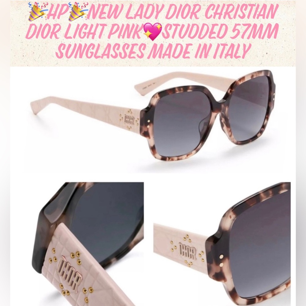 🎉HP🎉New Lady Dior Christian Dior Light Pink💖Studded 57mm Sunglasses Italy